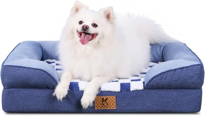 KSIIA Waterproof Dog Bed Orthopedic for Large Senior Dog Couch with Sides, Extra Thick Supportive Pet Bed Sofa with Soft Plush Cover and Non-Slip Bottom, 44 x 32 Inch, Blue