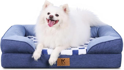 KSIIA Waterproof Dog Bed Orthopedic for Large Senior Dog Couch with Sides, Extra Thick Supportive Pet Bed Sofa with Soft Plush Cover and Non-Slip Bottom, 44 x 32 Inch, Blue