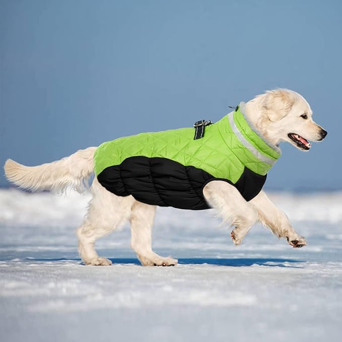 Lelepet Dog Coat Warm Dog Winter Coat Waterproof Dogs Jacket with Harness Built in Reflective Pet Fleece Vest Zip-Up Cold Weather Coats for Small Dogs Turtleneck & Windproof Coats Yorkie Lime S
