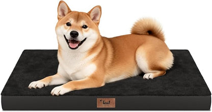 Tail Stories Plush Dog Bed for Medium Dogs, Waterproof Dog Crate Mat Orthopedic Egg Crate Foam Pet Bed with Washable Removable Oxford Cover, Black