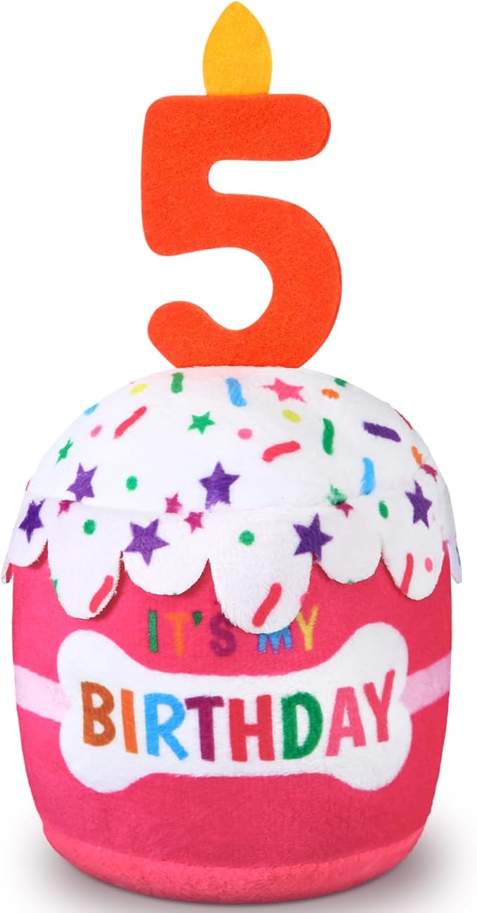Dog Birthday Cake Toy Accessories for Girl Boy Gifts, Squeaky Plush Toy for Dog Birthday Party Decor Favor for Large, Medium and Small Dogs(5th,Pink)