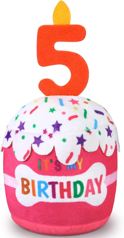 Dog Birthday Cake Toy Accessories for Girl Boy Gifts, Squeaky Plush Toy for Dog Birthday Party Decor Favor for Large, Medium and Small Dogs(5th,Pink)