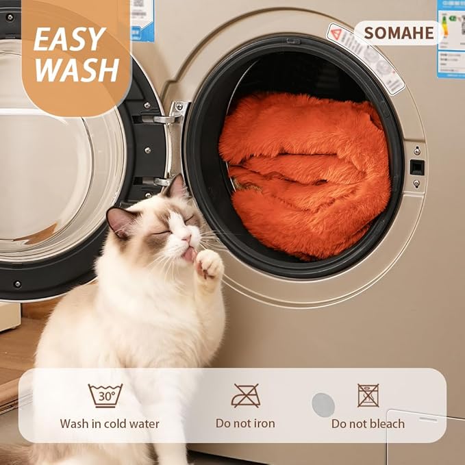 SOMAHE Self-Warming Cat Bed, Plush Faux Fur Pet Bed Mat with Anti-Slip Bottom, Ultra Soft Heated Bed for Cats & Medium Dogs, Cozy Fluffy Pad for Couch & Crate, Machine Washable, 27x20 Inch Orange