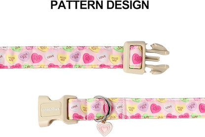 Lionet Paws Valentine's Dog Collar- Cute Pink Sweet Heart Dog Collars with Plastic Buckle, Light Adjustable Dog Collars for Medium Large Dogs