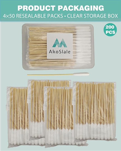 Dog Ear Cleaning Swabs 6 Inch (200 Count) - Extra Long Cotton Swabs for Large Dogs - Sturdy Bamboo Applicator Tool for Wax Removal, Oily-Eared Breeds & Grooming - Safe Cleaning Sticks