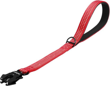 PetBonus Heavy Duty Short Dog Leash, 18 Inch Nylon Traffic Leash with Quick Release Clip, Comfortable Padded Handle, Reflective Training Lead for Medium Large Dogs (Red, 18")