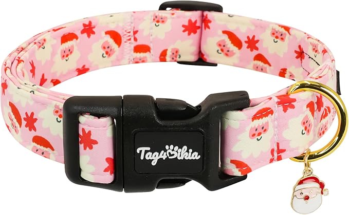 Christmas Dog Collar Small Dog Collars, Adjustable Pink Dog Collars with Jolly Santa Pattern, Cute Dog Christmas Collar for Dogs, Winter Holiday Dog Collar for Girl Boy Dogs-S