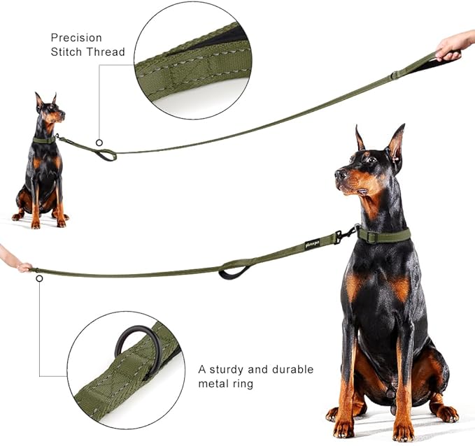 Plutus Pet Double Handle Dog Leash 6ft, Heavy Duty, Reflective Dual Handle Dog Leash for Safety Training, for Medium Large Dogs,2 Handle Leads, Ranger Green