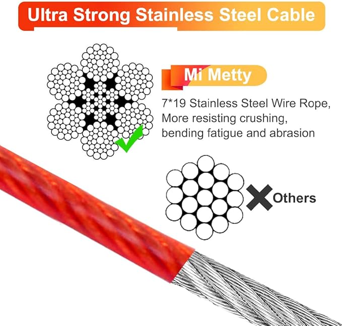 Tie Out Cable for Dogs,10/20/30/50/100FT Dog Leads for Yard Chew Proof,Heavy Duty Tie Out Cable for Large Dogs Up to 125lbs,Dog Runner Tether (Red, 125Ibs 10ft)