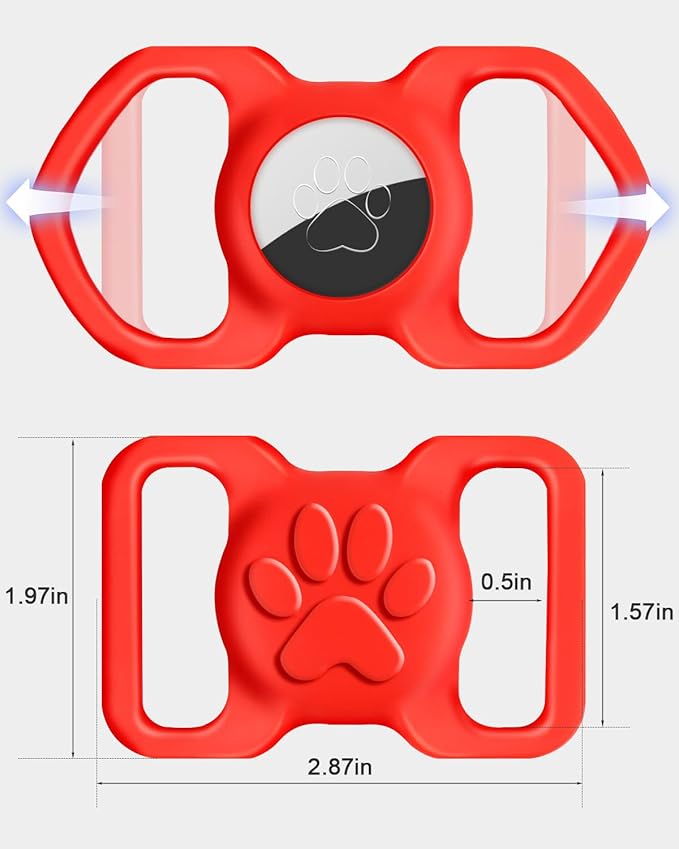 Dynmeow Dog Cat Collar Holder Compatible with Airtag, Anti-Lost Silcione Holder for 1.2 and 1.5 inch Wide Collar, Red, L(1 Pack)