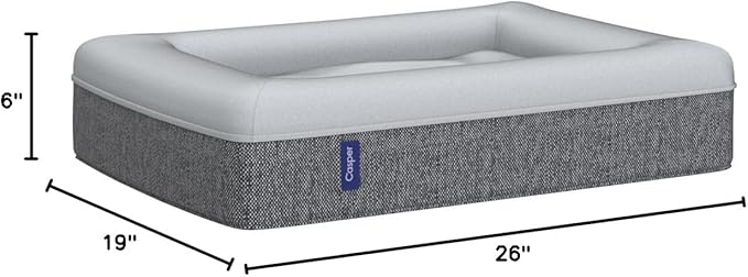Casper Dog Bed, Plush Memory Foam, Small, Gray, 26.0"L x 19.0"W x 6.0"Th