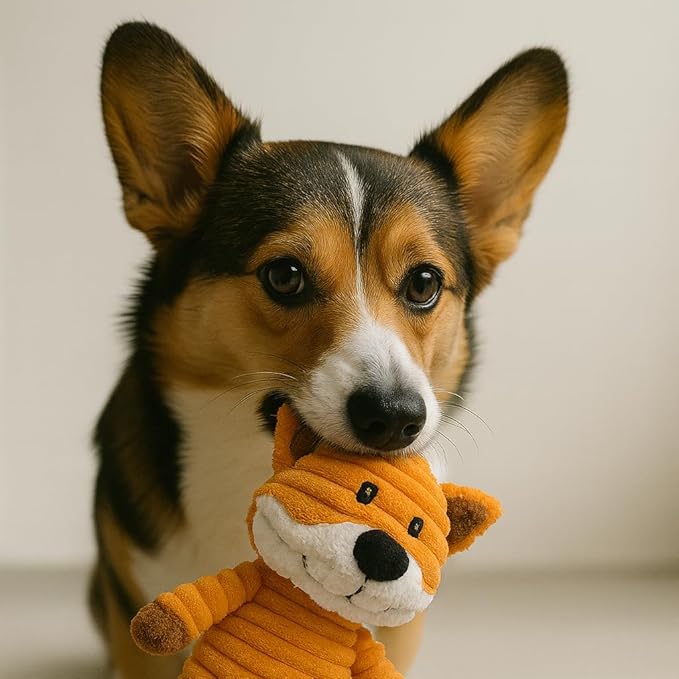 Jalousie Plush Toys Assortment Value Bundle Puppy Pet Mutt Squeak Toy for Medium Large Dogs (5 Pack Corduroy)