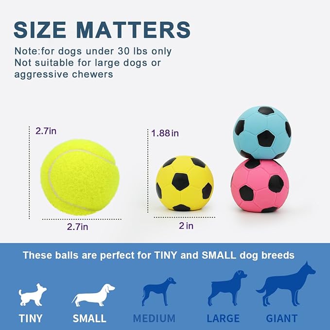 Pawdoer Squeaky Dog Ball, Soft Latex Rubber Squeaky Dog Toys for Small Dogs Puppies, Cute Bounce Squeak Toys Play Fetch Soccer Ball
