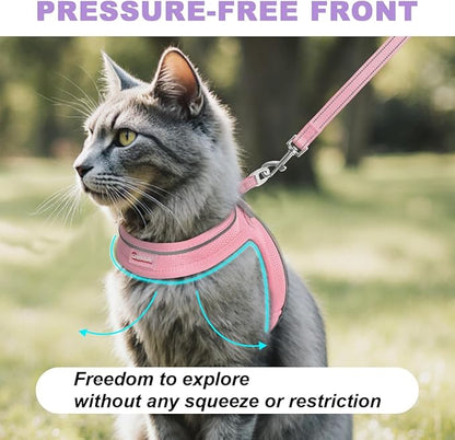 Cat Harness and Leash Set,Escape Proof Kitten Harness,Step in Adjustable Soft Lightweight,Easy Control,Reflective Strips Comfortable for Walking Travel(Baby Pink,XXS)