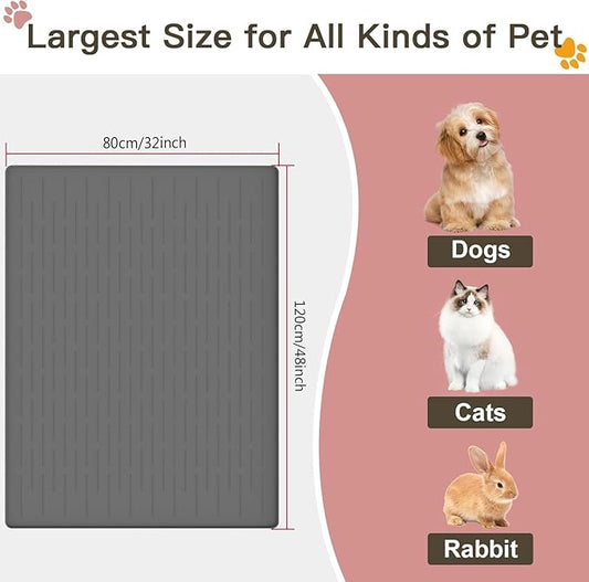 Largest Dog Food Mat, 48"x32" Silicone Dog and Cat Mat for Food and Water Bowls, Thinken Waterproof Non-Slip XXXL Pet Feeding Mat for Floors (Dark Blue)