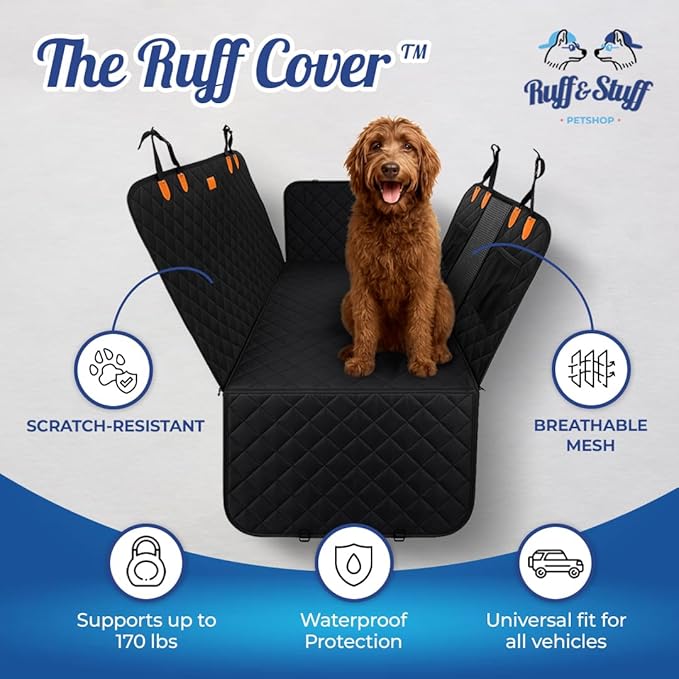 Ruff & Stuff Dog Car Seat Hard Bottom Cover for Back Seat Up to 170lbs | for All Vehicles | Waterproof Scratch-Resistant (Black)