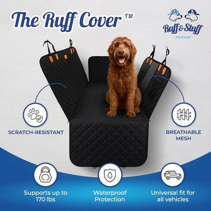 Ruff & Stuff Dog Car Seat Hard Bottom Cover for Back Seat Up to 170lbs | for All Vehicles | Waterproof Scratch-Resistant (Black)