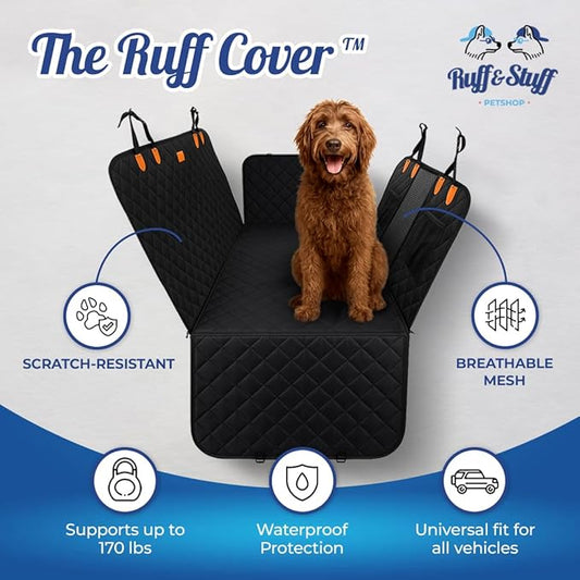 Ruff & Stuff Dog Car Seat Hard Bottom Cover for Back Seat Up to 170lbs | for All Vehicles | Waterproof Scratch-Resistant (Black)