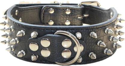 Serijoars Spiked Studded Dog Collar, PU Leather Dog Collar, Adjustable Pet Collars for Medium or Large Breed Pet (L, Black1)
