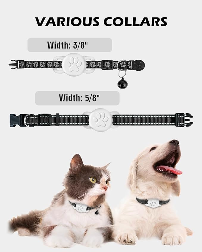 Dynmeow Dog Cat Collar Holder Compatible with Airtag, Anti-Lost Silcione Holder for 3/8 and 5/8 Inch Wide Collars, White, S(1 Pack)