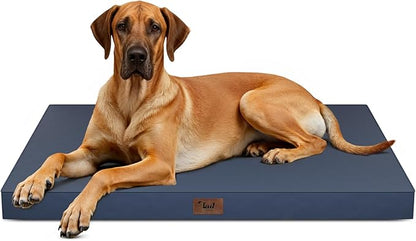 Tail Stories Outdoor Extra Large Dog Bed, Jumbo Waterproof Dog Bed for Large Dogs, Orthopedic Egg Crate Foam Pet Mat with Removable Oxford Cooling Cover, Navy