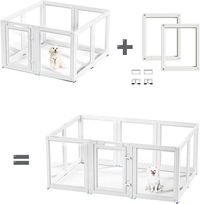 Clear Acrylic Dog Playpen Transparent Dog Playpen Indoor, Easy Assemble Clear Pet Pen for Puppy Bunny Cat Pig, Sturdy & Easy Cleaning Plastic Dog Puppy Fence