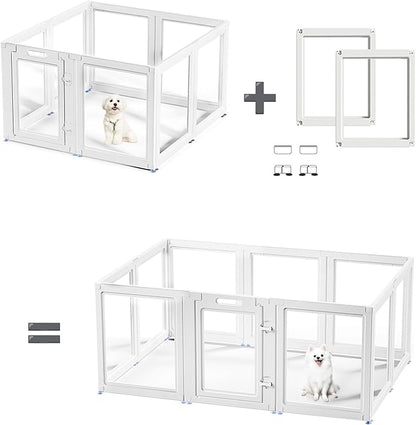 Clear Acrylic Dog Playpen Transparent Dog Playpen Indoor, Easy Assemble Clear Pet Pen for Puppy Bunny Cat Pig, Sturdy & Easy Cleaning Plastic Dog Puppy Fence