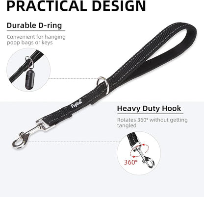 PUPTECK Reflective Dog Leash with Comfortable Padded Handle Durable Nylon Dog Lead for Small Medium and Large Dogs Cats Walking Running Training Outside, Black