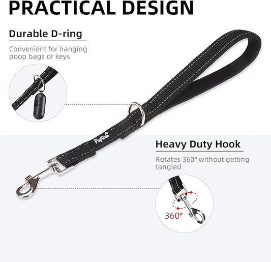 PUPTECK Reflective Dog Leash with Comfortable Padded Handle Durable Nylon Dog Lead for Small Medium and Large Dogs Cats Walking Running Training Outside, Black