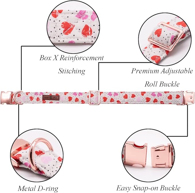 Lionet Paws Valentines Day Dog Collar with Bowtie, Dog Bowtie Collar with Metal Buckle for Dogs, Adjustable Comfortable Dog Collar Girl Boy Gift, M, Neck 13.5-22 in