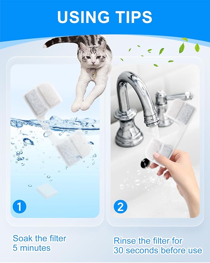 MyfatBOSS 8 + 8 Pack Cat Water Fountain Filter Replacement Compatible with FEELNEEDY Cat Water Fountain FN-W17 3.2L/ 108oz, Cat Fountain Filter, Pet Water Fountain Filters, Filters and Sponges