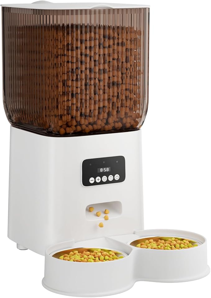 Gzenlos Automatic Cat Feeder, 5L Timed Cat Food Dispenser with Programmable Portion Control, Pet Feeder up to 9 Meals per Day for 2 Cats, Automatic Pet Feeder for Small Dogs Indoor(Botton)