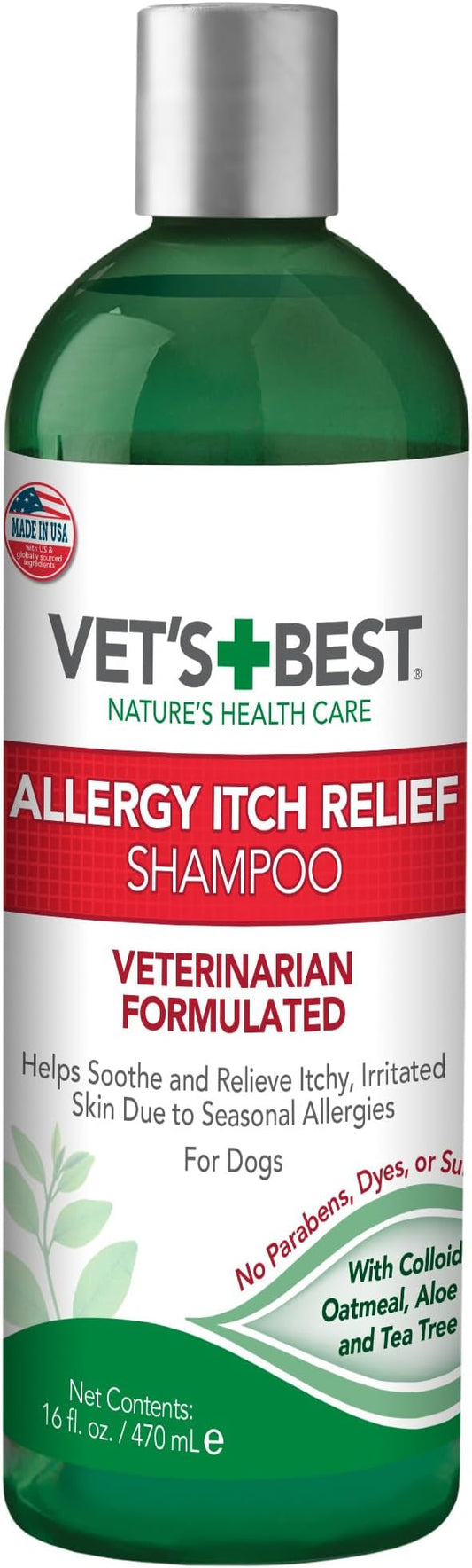 Vet's Best Allergy Itch Relief Dog Shampoo, Oatmeal Dog Shampoo for Itchy Skin, Cleans and Relieves Discomfort from Seasonal Allergies, Anti Itch Dog Shampoo, 16 Oz