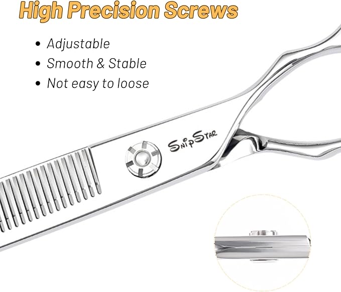 7.5in Curved Thinner Dog Grooming Scissors, 56 Teeth Professional Dog Cutting Scissors, 25 Degree Bend High-end Shears for Pet Groomers or Family Use, with Symmetric Handle, Thinning Rate 25%, Silver