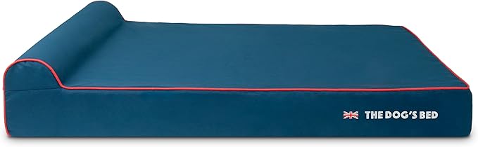 The Dog’s Bed Orthopedic Headrest Dog Bed XXL Blue Oxford with Red Trim UK Flag Dog Bed, Memory Foam, Hip & Elbow Dysplasia, Post Surgery, Waterproof Washable Cover, Veterinary Approved