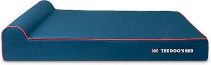 The Dog’s Bed Orthopedic Headrest Dog Bed XXL Blue Oxford with Red Trim UK Flag Dog Bed, Memory Foam, Hip & Elbow Dysplasia, Post Surgery, Waterproof Washable Cover, Veterinary Approved