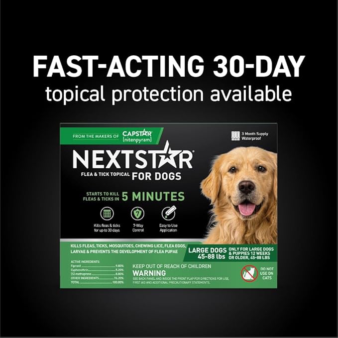 NEXTSTAR Flea and Tick Prevention for Dogs, Repellent & Control, Fast Acting Waterproof Topical Drops, Flea and Tick Prevention for Large Dogs, 3 Monthly Doses