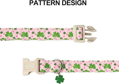 Lionet Paws St. Patrick Dog Collar- Cute Clover Pink Dog Collars with Plastic Buckle, Light Adjustable Dog Collars with Clover Pendant for Medium Large Dogs