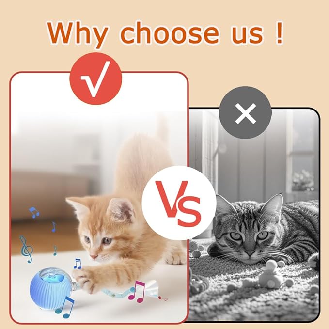 2PCS Interactive Cat Toys for Indoor Cats,New Generation Interactive Cat Ball Toy with Elastic Mesh Tail,Automatic Cat/Kitten Toys with Chirping & Motion Activate,Cat Toys for Bored Indoor,Red & Gray