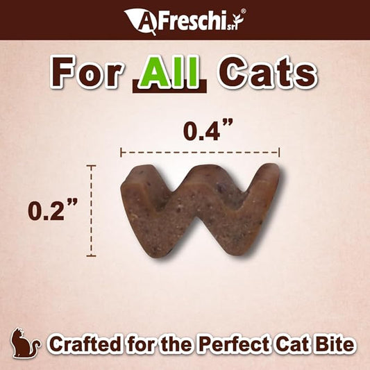 A Freschi srl Healthy Cats Treats, Snacks for Indoor Cats, Omega 3 for Skin and Coat, Training Treats with High Protein, All Natural, Grain Free, Turkey & Chicken & Mackerel, W Shape, 6 oz
