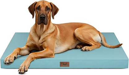 Tail Stories Outdoor Extra Large Dog Bed, Jumbo Waterproof Dog Bed for Large Dogs, Orthopedic Egg Crate Foam Pet Mat with Removable Oxford Cooling Cover, Light Blue
