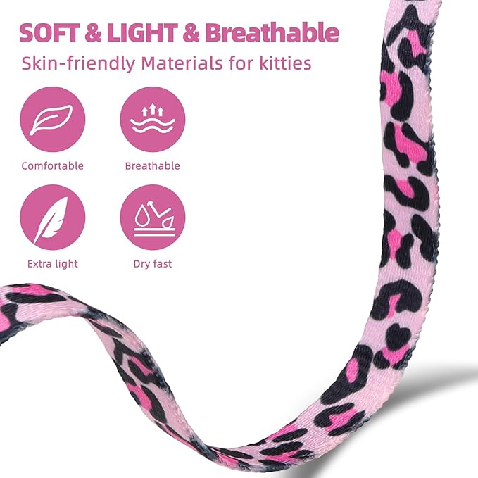 PAWCHIE Cat Harness and Leash Set, Cats Escape Proof-Adjustable Kitten Harness Lightweight Soft Outdoor Walking Travel Pet Safe Harness, Puppy Harness for Girl Cats Bunny Rabbit Small Dog, Pink S