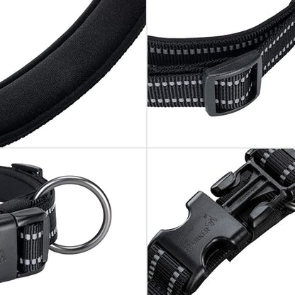 EXCELLENT ELITE SPANKER Reflective Dog Collar Classic Soft Padded Breathable Nylon Adjustable Pet Collar with Quick Release Buckle for Boy Girl Male Female Puppies Small Medium Large Dogs(Black-S)