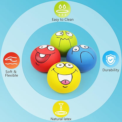 HDSX 4 Pack 2.8" Smiley Face Squeaky Dog Toys Soft Dog Balls Latex Rubber Squeak Dog Toys for Small Medium Puppy Pet Dogs (Flat Ball)