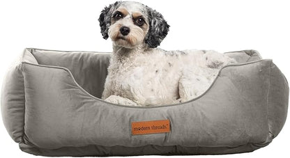 Modern Threads Luxury Dog Bed - Comfortable Tufted Velvet Cushion for Small to Large Dogs - Machine Washable - Durable & Cute Sleep Space for Pets - Pamper Your Pet with Cozy Beds - Light Grey
