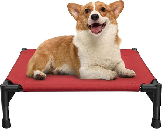 Love&go Elevated Dog Bed with Metal Frame, Cooling Raised Pet Cot for Dog and Cat (S - Red, Small-18.5x18.5x5.5 inch)