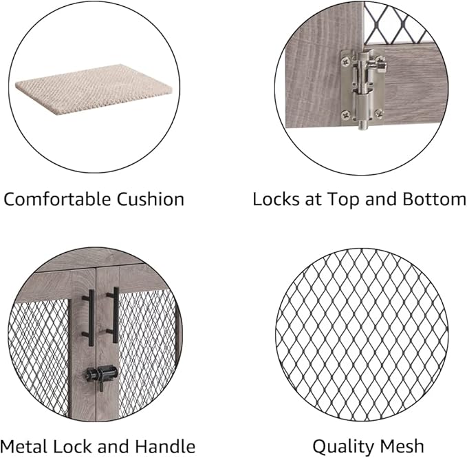 unipaws 25.5 Inch Dog Crate Furniture, Wooden Dog Kennel for Small Breed, Indoor Wood Dog Cage, Inside Side End Table Crate with Tray and Dog Bed for Puppy, Cats, Min Pigs, Rabbit, Up to 25 lbs