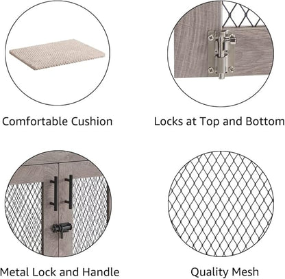 unipaws 25.5 Inch Dog Crate Furniture, Wooden Dog Kennel for Small Breed, Indoor Wood Dog Cage, Inside Side End Table Crate with Tray and Dog Bed for Puppy, Cats, Min Pigs, Rabbit, Up to 25 lbs