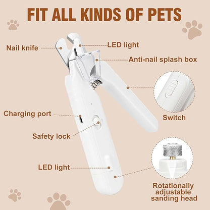 2-in-1 Dog Nail Grinder &Dog Nail Clippers with Light，Cat Nail Clippers ，Ultra-Quiet, USB Rechargeable, Multiple Grinding Methods, and Splash Guard for Large Medium Small Dogs Cats Pets(Pink)
