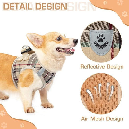 KOOLTAIL Dog Harness for Small Medium Dogs,Dog Harness and Leash Set, Step in No Pull Soft Mesh Padded Adjustable and Reflective Pet Vest Harness Puppy, Plaid Extra Harness for XS S Dogs, Beige XS